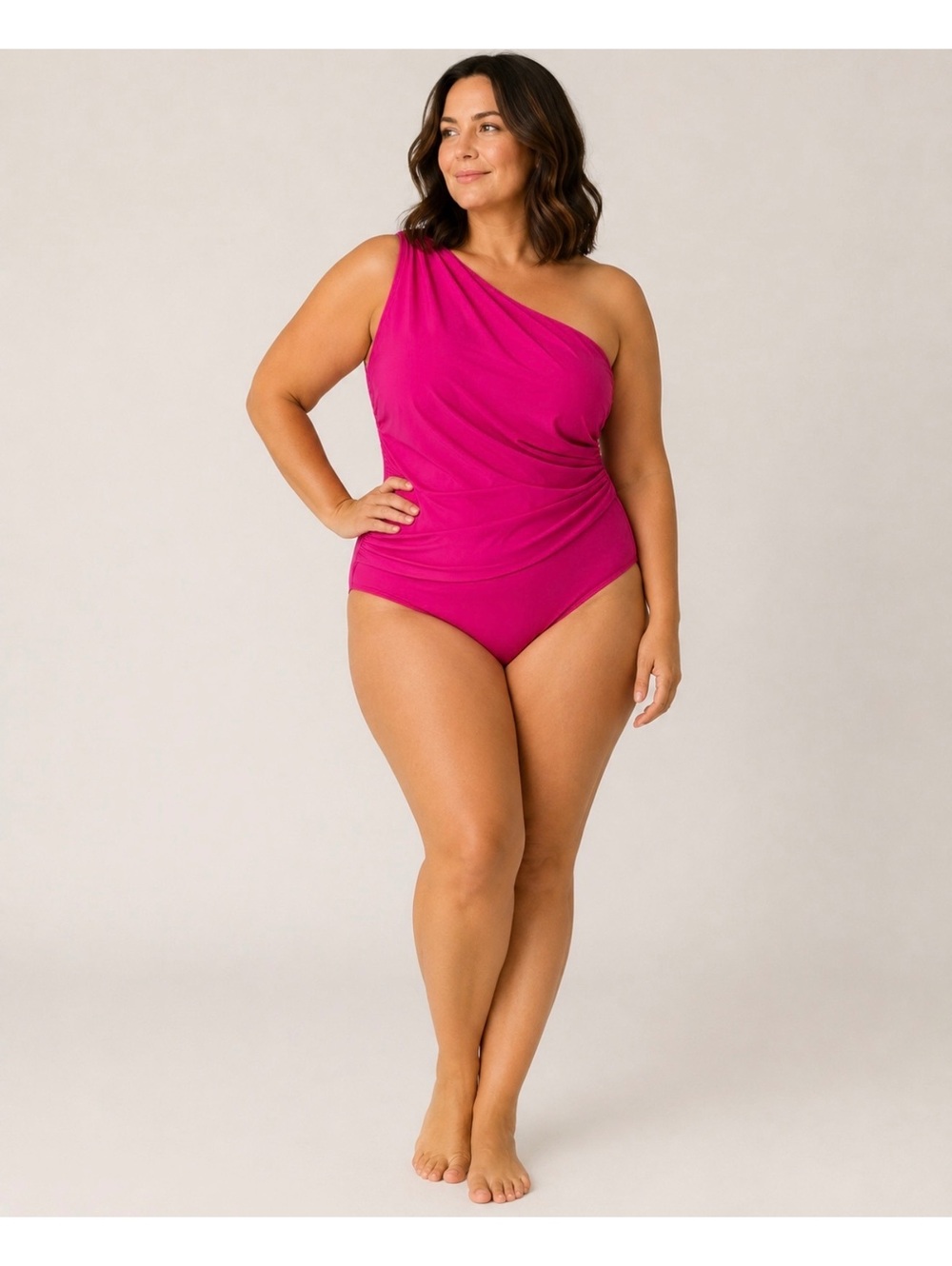 J.Crew One-Shoulder Ruched One-Piece Swimsuit Hot Pink Size 24 NWT